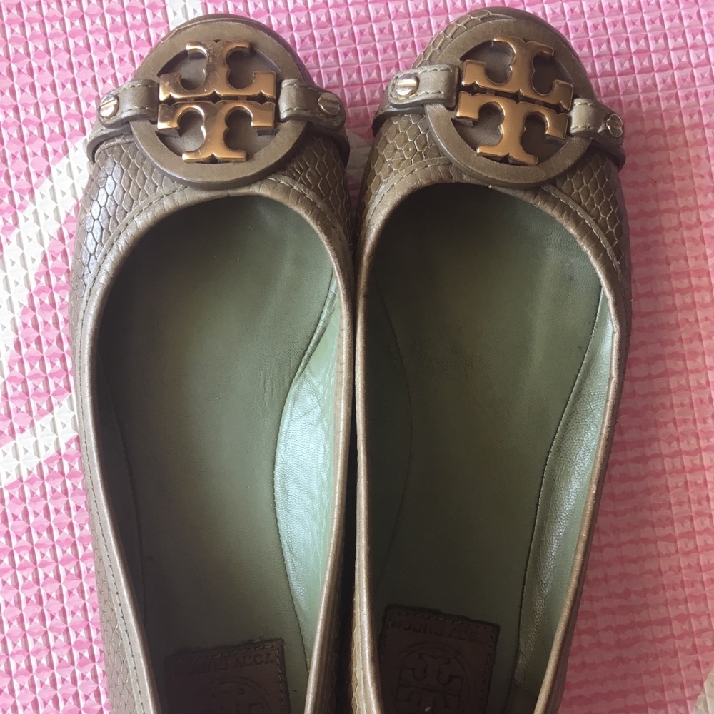 Tory Burch Green Aaden Snakeskin flats